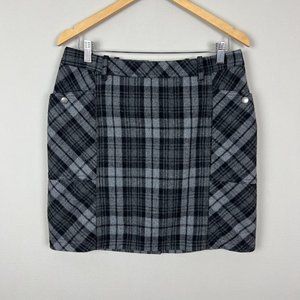 Eddie Bauer Skirt Women 8 Plaid Tartan Gray Black Mini Wool Blend Pockets Pencil